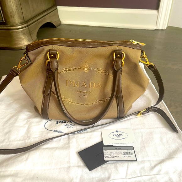 Prada Handbags - Prada Canapa Logo Canvas Satchel Bag